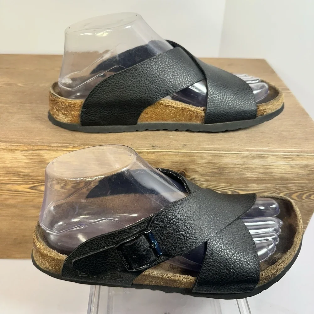 Birkenstock Birkis Leather Criss Cross Sandals Womens SZ 7 Minimalist Comfort - Picture 3 of 9